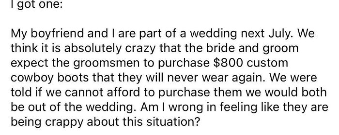 You Must Go Into Debt To Be In My Wedding