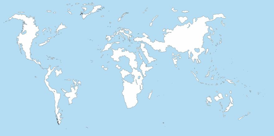 A Map Of The Earth After A Sea Level Rise Of 480m... Just Because