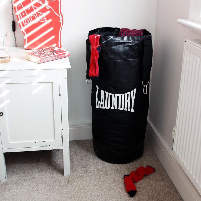 Punch Out The Pile-Up: Hamper Shaped Like A Punching Bag Wins Big