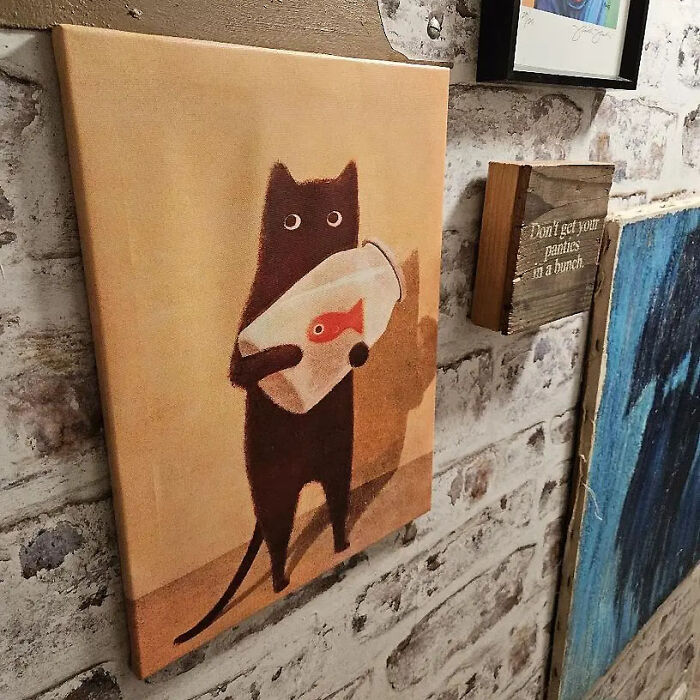 Add A Touch Of Antique Style To Their Walls With The Cutest Black Cat Canvas In A Wood Frame