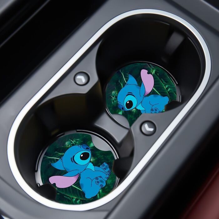 Stitch Is A Messy Guy But You Don't Have To Be With These Useful Lilo & Stitch Cupholder Coasters For Your Car