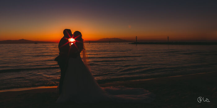 Bride And Groom At Sunset