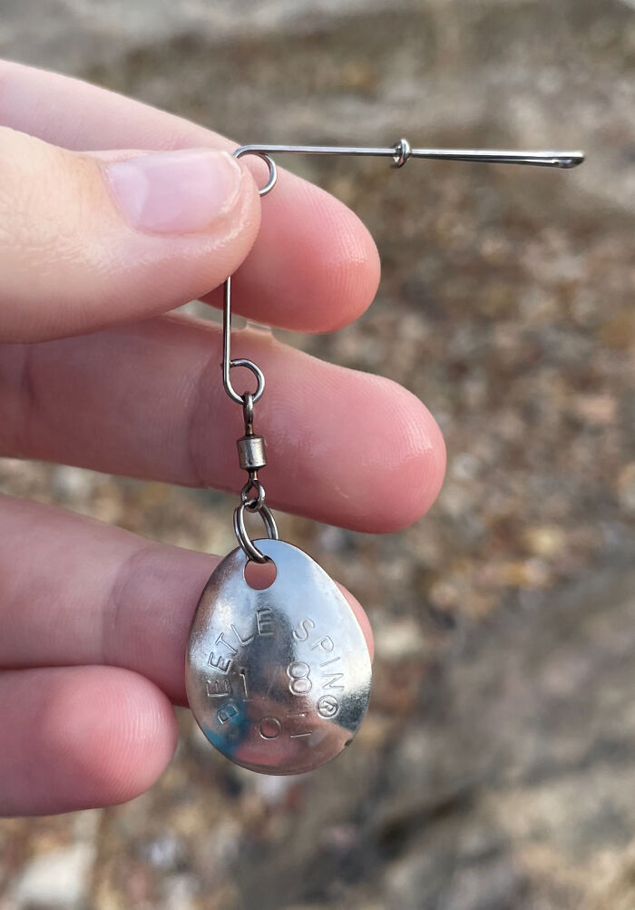 This Earring I Found On A Rocky Beach In Arkansas. It Appears To Say Beetle Spin, And 1/8
