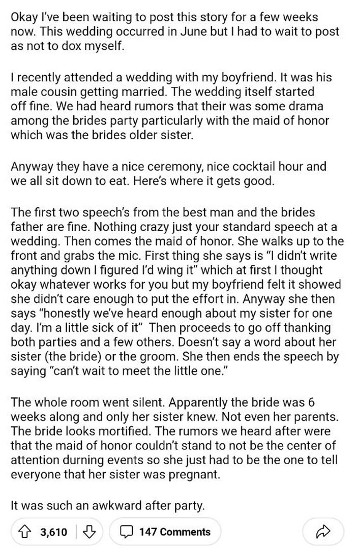 Maid Of Honor's Speech Gave Me Physical Cringe