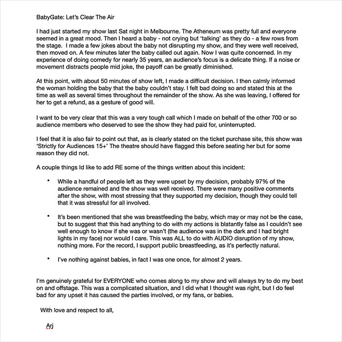 Fans Defend Comedian Who Kicked Mom And Baby Out Of Show For Disrupting It Fans Defend Comedian Who Kicked Mom And Baby Out Of Show For Disrupting It