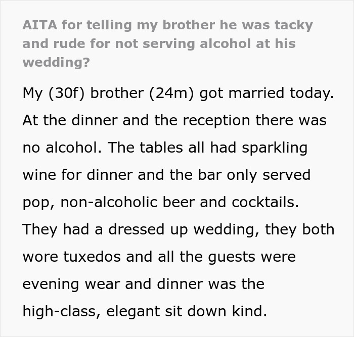 "He Was Tacky And Rude": Sister Freaks At Brother's Alcohol-Free Wedding