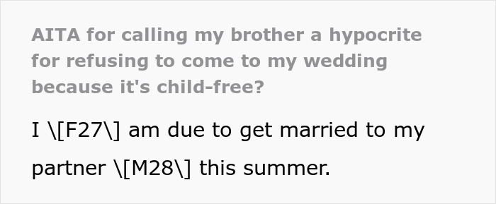 "I Called Him A Hypocrite": Guy Makes Snide Remarks Over Sister's Childfree Wedding, Is Called Out "I Called Him A Hypocrite": Guy Makes Snide Remarks Over Sister's Childfree Wedding, Is Called Out