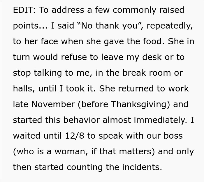 Woman Left In Tears After Coworker Demands She Stop Feeding Him Woman Left In Tears After Coworker Demands She Stop Feeding Him