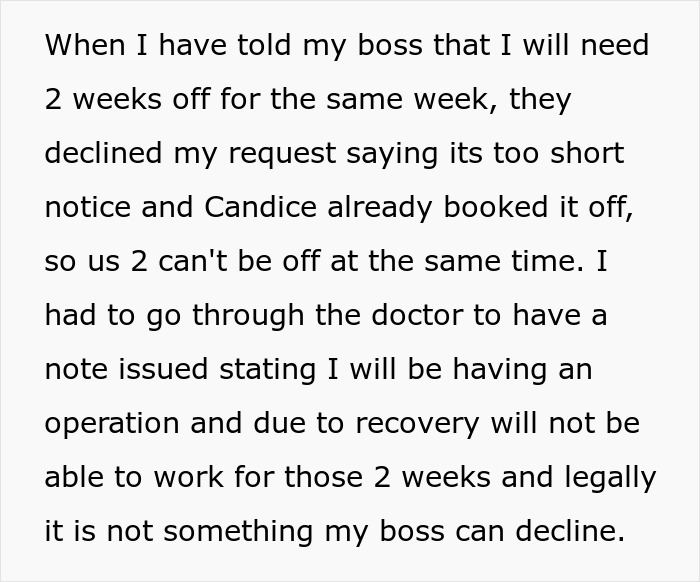Bride Furious After Her Time Off Was Canceled Due To Coworker’s Surgery Bride Furious After Her Time Off Was Canceled Due To Coworker’s Surgery