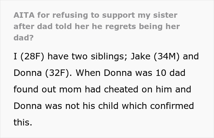 “[Am I The Jerk] For Refusing To Support My Sister After Dad Told Her He Regrets Being Her Dad?”