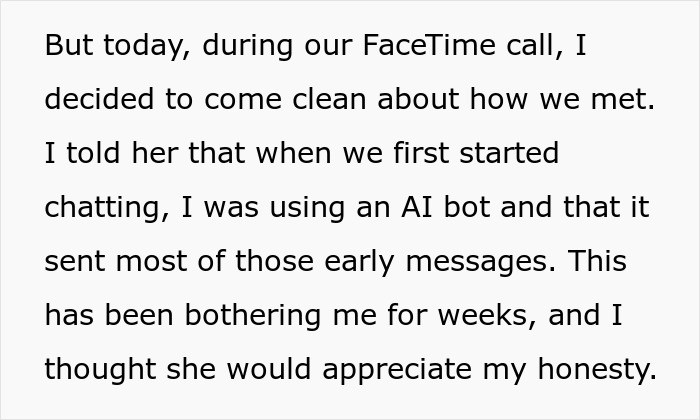 Guy “Comes Clean” To GF About How He Used AI To Talk To Her In The Start, Gets Blocked Immediately Guy “Comes Clean” To GF About How He Used AI To Talk To Her In The Start, Gets Blocked Immediately