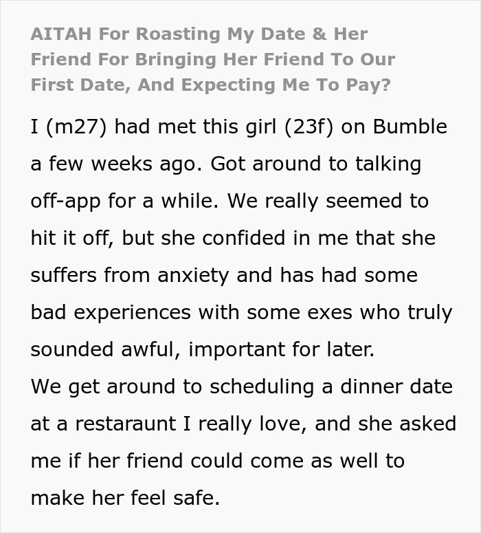 Man Roasts Date After She Brings Her Friend Along Expecting Him To Pay Man Roasts Date After She Brings Her Friend Along Expecting Him To Pay