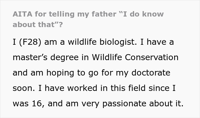 “Dinner Got Pretty Quiet”: Dad Keeps Doubting Biologist Daughter, She Tells Him She Knows Better “Dinner Got Pretty Quiet”: Dad Keeps Doubting Biologist Daughter, She Tells Him She Knows Better