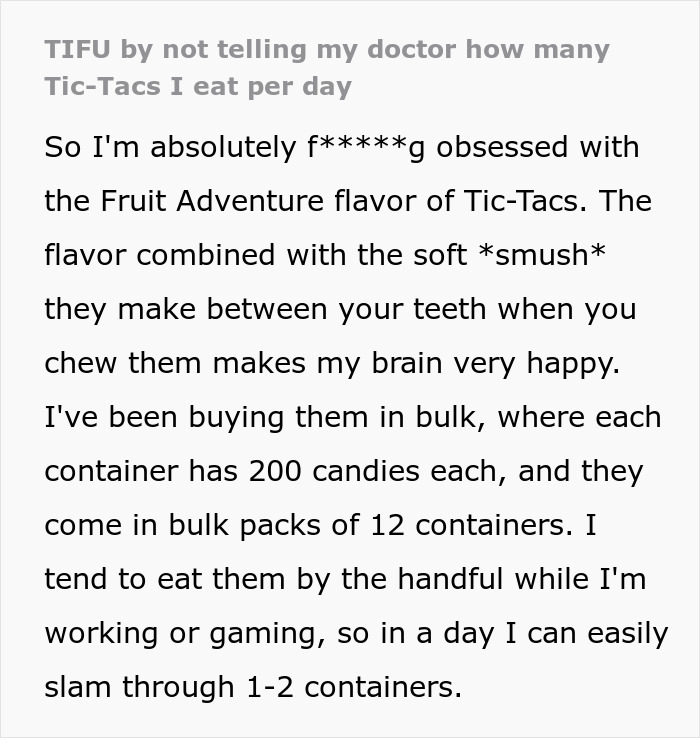 Doctors Puzzle How Person Gained 40lbs, See Them Fiddling With Tic-Tacs: “They're 0 Calories”