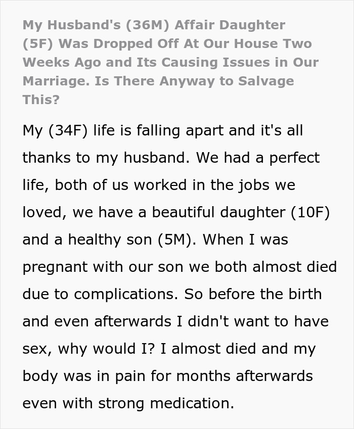 “My Husband’s Affair Daughter Was Dropped Off At Our House 2 Weeks Ago And It’s Causing Issues” “My Husband’s Affair Daughter Was Dropped Off At Our House 2 Weeks Ago And It’s Causing Issues”