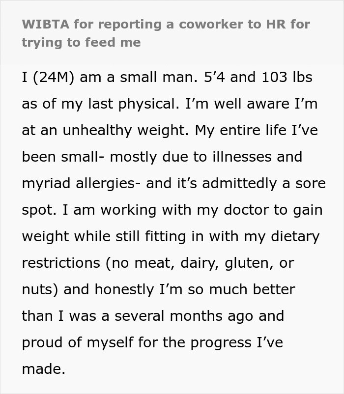 Woman Left In Tears After Coworker Demands She Stop Feeding Him Woman Left In Tears After Coworker Demands She Stop Feeding Him