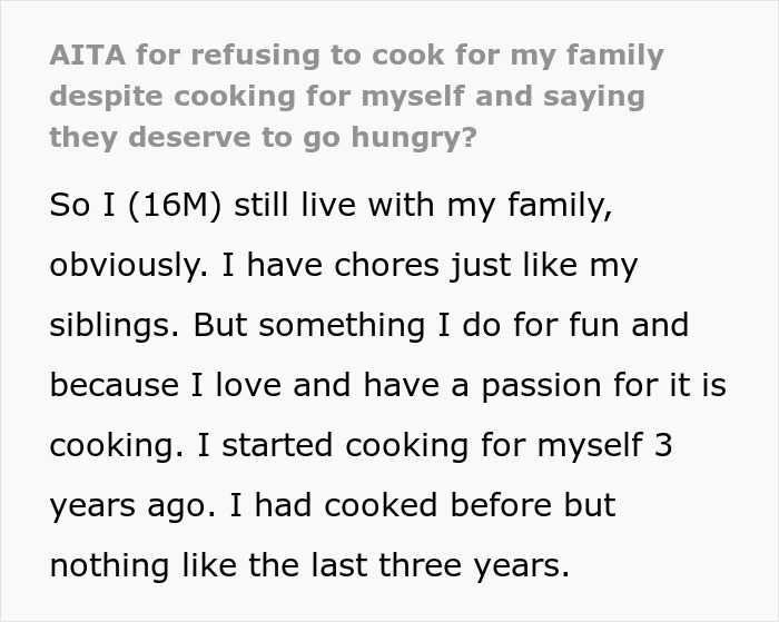 Teen Can't Keep Up With Family's Food Preferences, Starts Cooking Only For Himself, It Angers Family