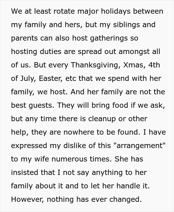 Husband Is Fed Up With Hosting Holidays For Wife's Fam, Ends Up Leaving Her Alone For Easter