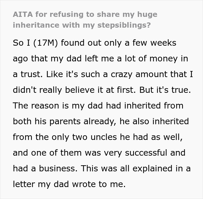Teen Unexpectedly Inherits A ‘Crazy’ Inheritance From Dad, Drama Ensues When Mom Finds Out Teen Unexpectedly Inherits A ‘Crazy’ Inheritance From Dad, Drama Ensues When Mom Finds Out