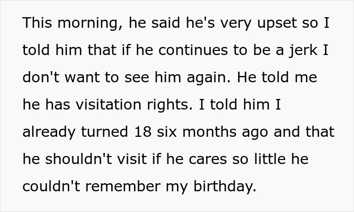 Son Shuts Down Dad Wanting To Forcibly Visit By Saying That Visitation Rights Apply Only Until 18YO