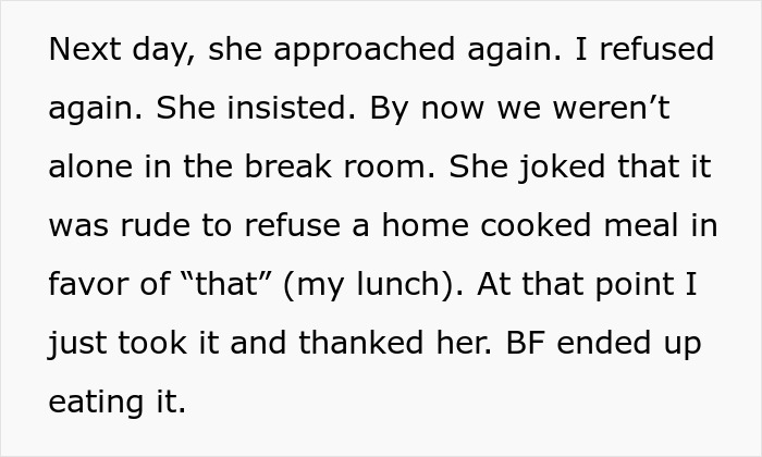 Woman Left In Tears After Coworker Demands She Stop Feeding Him Woman Left In Tears After Coworker Demands She Stop Feeding Him