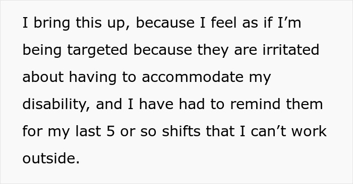 Woman Feels She Is Being Targeted At Work For Being Disabled When Manager Makes Fuss About Her Bra Woman Feels She Is Being Targeted At Work For Being Disabled When Manager Makes Fuss About Her Bra