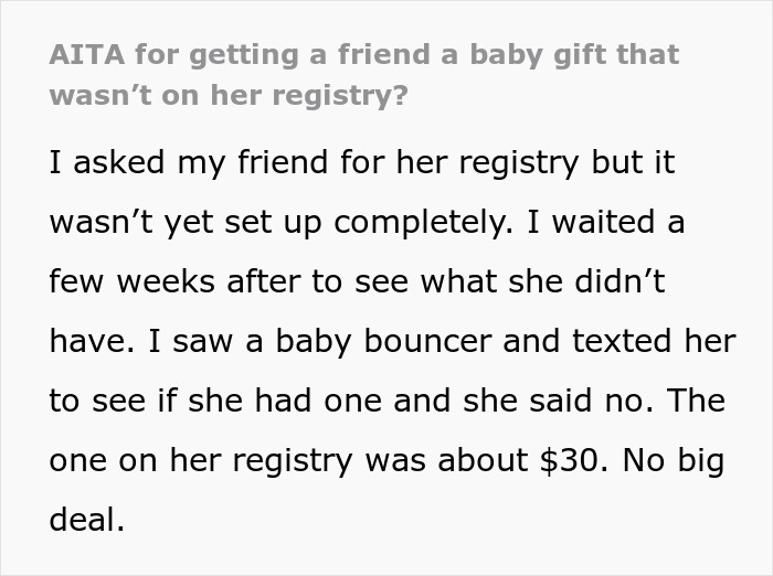 Person Gets A Different Gift For A Pregnant Friend Than On Registry, Ends Up Having To Cancel It