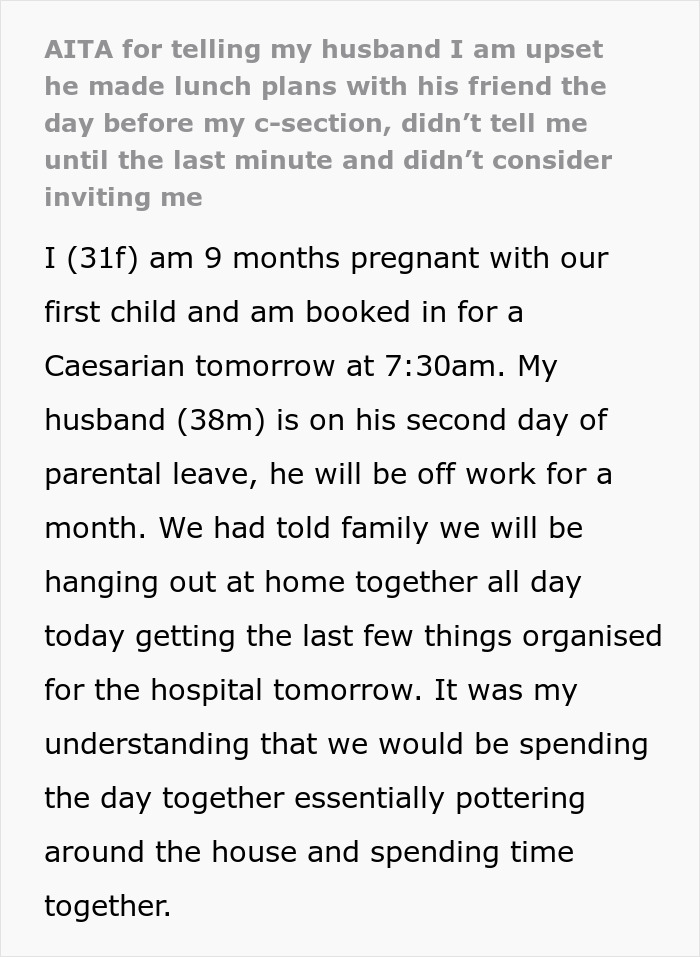 Man Upsets Wife The Day Before Her C-Section By Making Plans With Friends Without Her Man Upsets Wife The Day Before Her C-Section By Making Plans With Friends Without Her