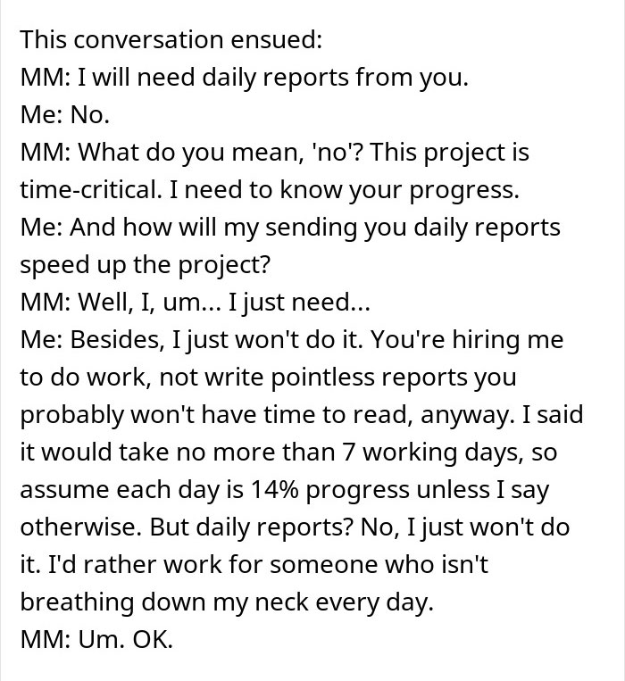 Malicious Compliance: Fed-Up Employee Gives Micromanaging Boss Exactly What He Asked For Malicious Compliance: Fed-Up Employee Gives Micromanaging Boss Exactly What He Asked For