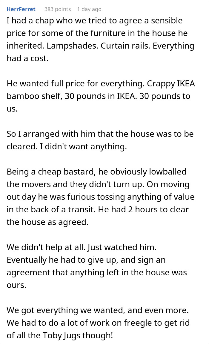 Woman Refuses To Buy Previous Tenant's Stuff, Hoping She'll Leave It Anyway, Comes To Regret It Woman Refuses To Buy Previous Tenant's Stuff, Hoping She'll Leave It Anyway, Comes To Regret It