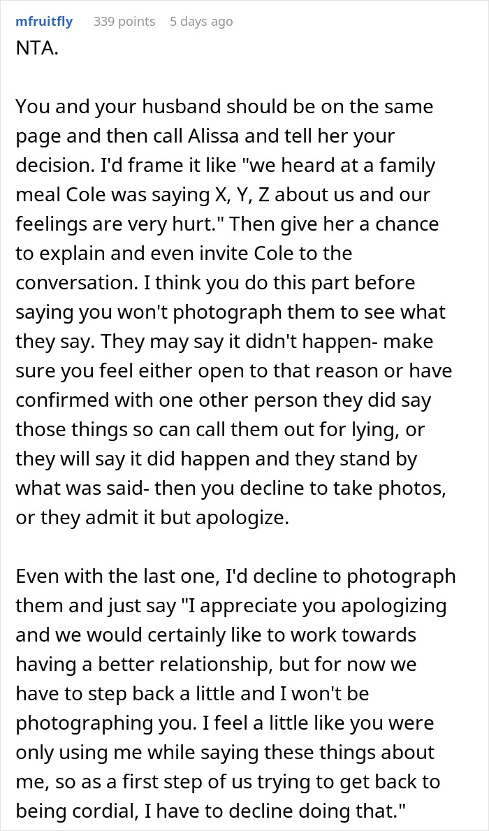 Photographer Wants To Cancel SIL's Engagement Shoot After Learning The Couple Hates Her Photographer Wants To Cancel SIL's Engagement Shoot After Learning The Couple Hates Her
