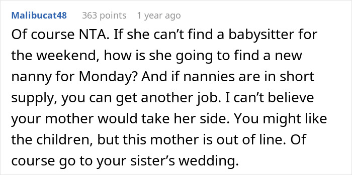 “Suck It Up”: Nanny Confronts Mom After Being Forced To Miss Sister’s Wedding