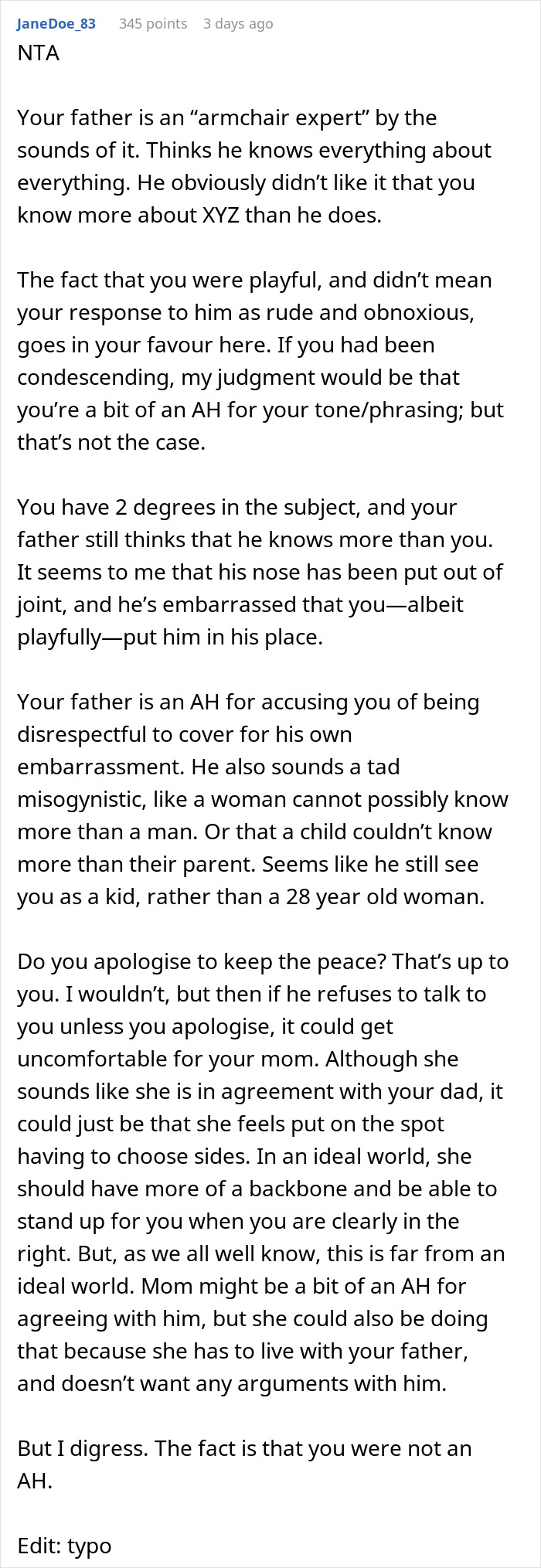 “Dinner Got Pretty Quiet”: Dad Keeps Doubting Biologist Daughter, She Tells Him She Knows Better “Dinner Got Pretty Quiet”: Dad Keeps Doubting Biologist Daughter, She Tells Him She Knows Better