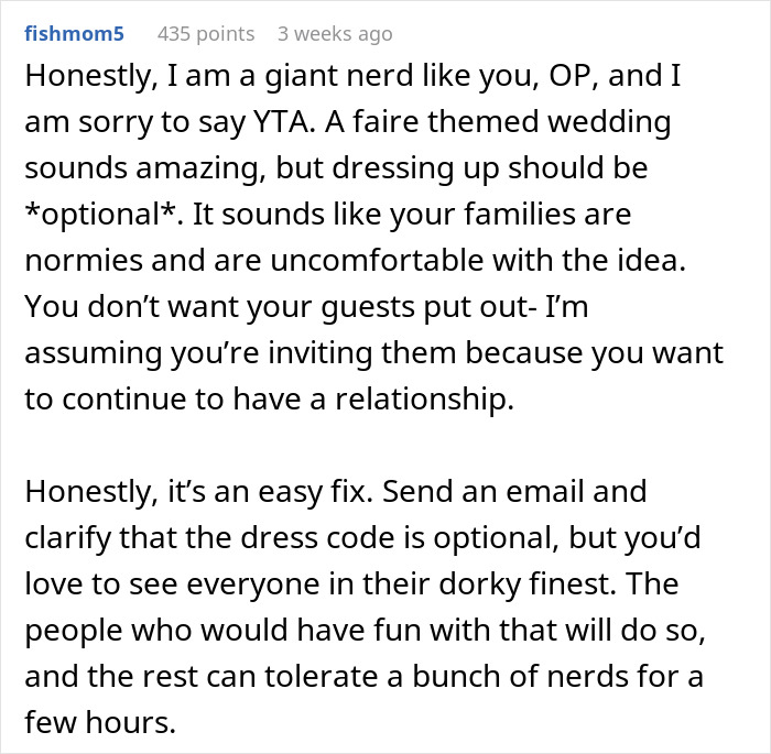 Nerdy Couple Wants A Fantasy Wedding, Guests Say They're Uncomfortable With The Theme Nerdy Couple Wants A Fantasy Wedding, Guests Say They're Uncomfortable With The Theme