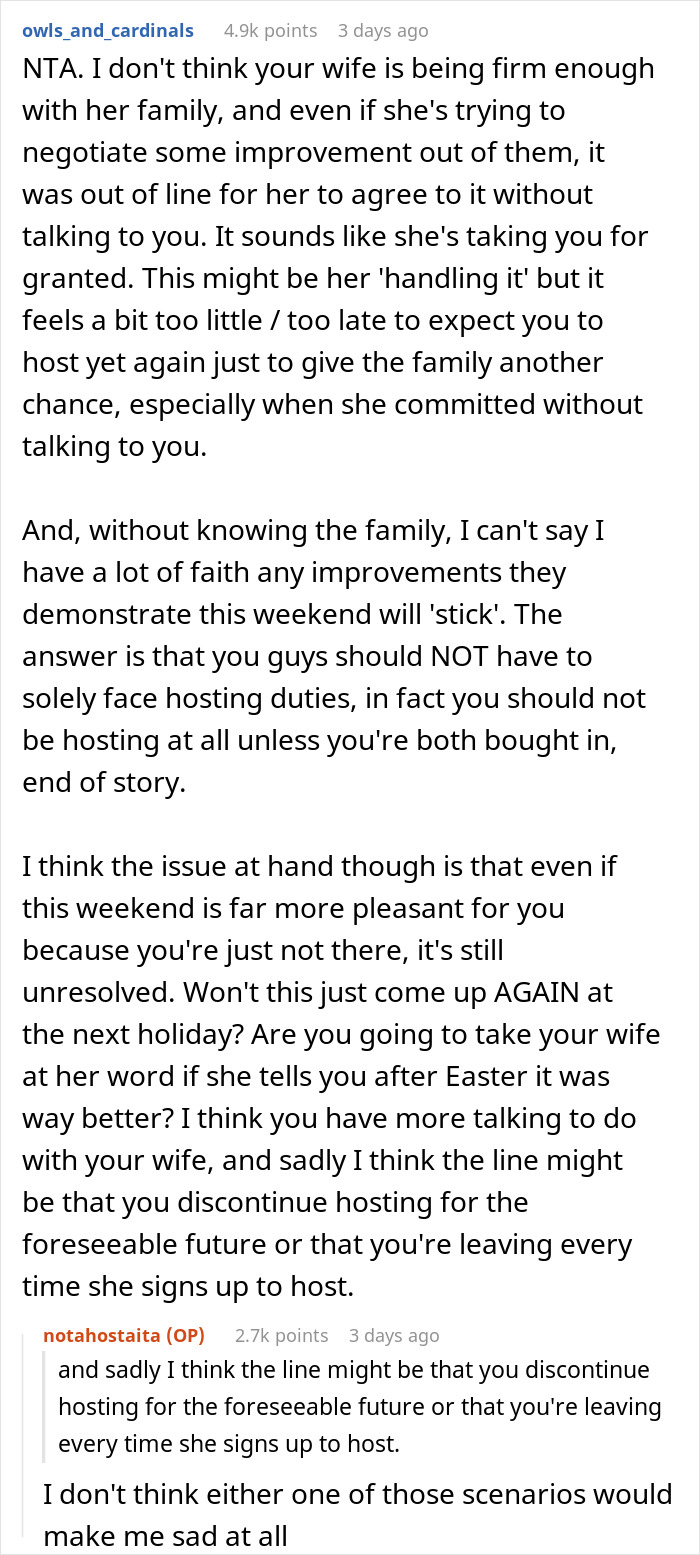 Husband Is Fed Up With Hosting Holidays For Wife's Fam, Ends Up Leaving Her Alone For Easter