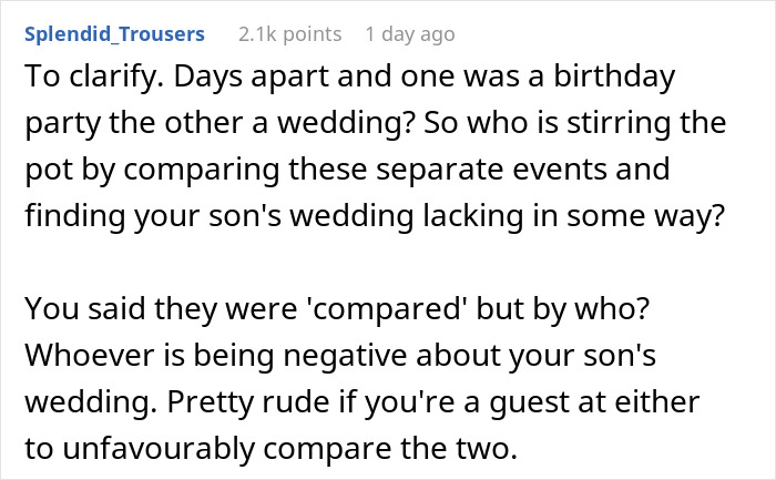 Mom Warns Son Her Birthday Party Is Going To Upstage His Wedding But He Doesn't Care, Regrets It