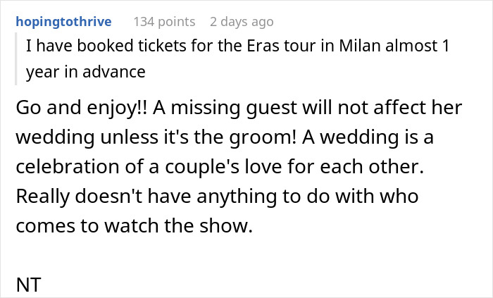 "AITA For Choosing A Concert Over My Best Friend's Wedding?" "AITA For Choosing A Concert Over My Best Friend's Wedding?"