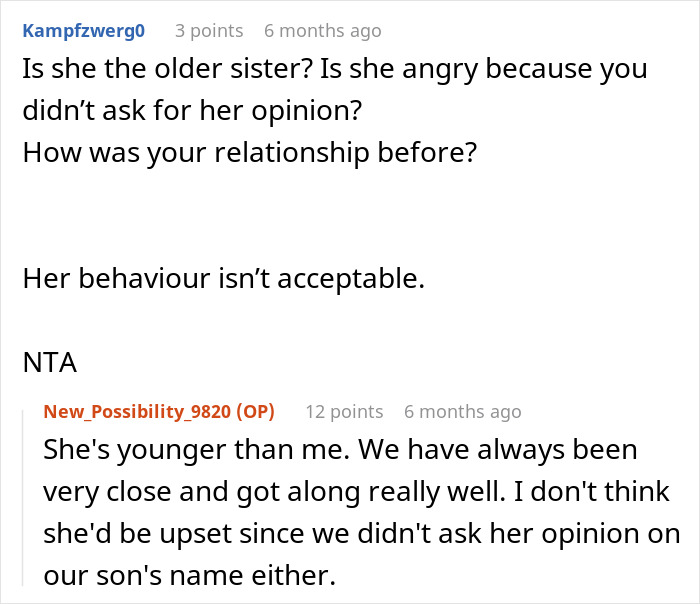 "AITA For Telling My Sister Her Reaction To My Daughter's Name Was Way Over The Top And Rude?" "AITA For Telling My Sister Her Reaction To My Daughter's Name Was Way Over The Top And Rude?"