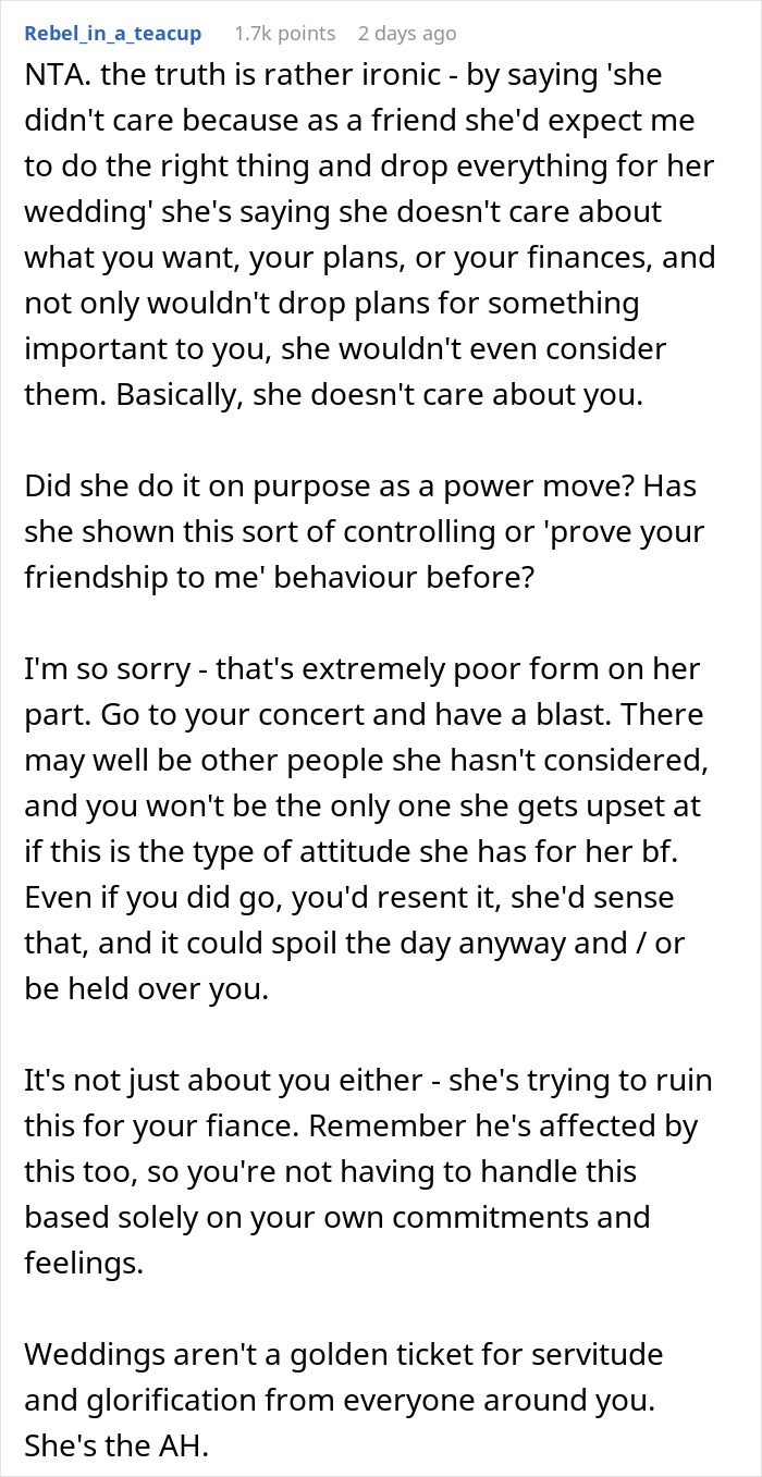 "AITA For Choosing A Concert Over My Best Friend's Wedding?" "AITA For Choosing A Concert Over My Best Friend's Wedding?"