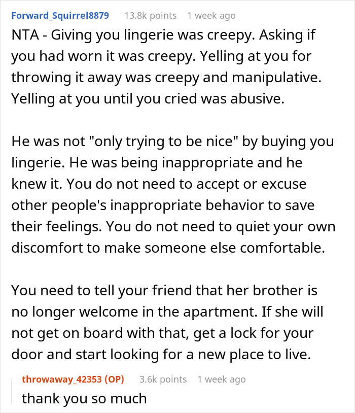 Friend's Brother Gets Livid Over This 19 Y.O. Throwing Away His Pricey Lingerie Birthday Gift Friend's Brother Gets Livid Over This 19 Y.O. Throwing Away His Pricey Lingerie Birthday Gift