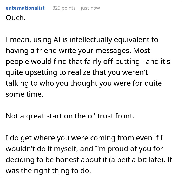 Guy “Comes Clean” To GF About How He Used AI To Talk To Her In The Start, Gets Blocked Immediately Guy “Comes Clean” To GF About How He Used AI To Talk To Her In The Start, Gets Blocked Immediately