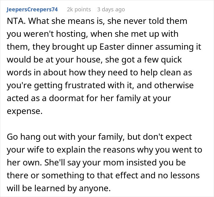 Husband Is Fed Up With Hosting Holidays For Wife's Fam, Ends Up Leaving Her Alone For Easter