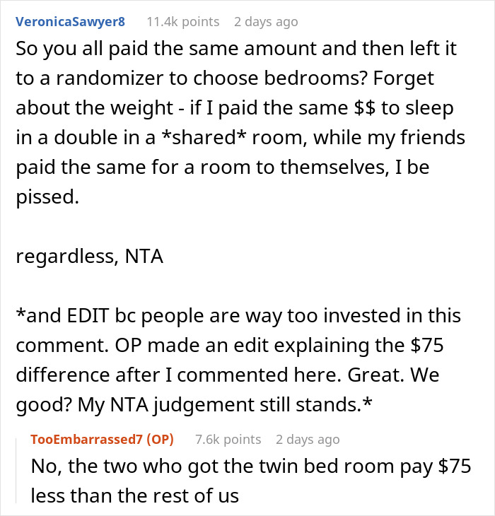 Obese Woman Turns To Friend Asking To Switch B&B Rooms, Ends Up Sobbing Instead
