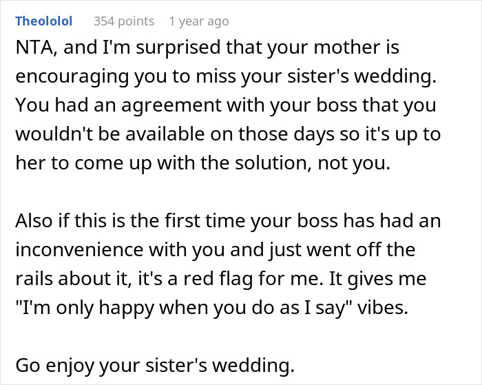 “Suck It Up”: Nanny Confronts Mom After Being Forced To Miss Sister’s Wedding