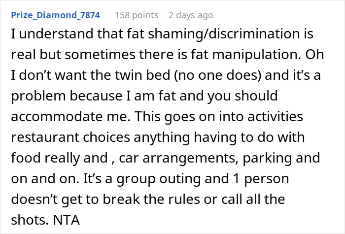 Obese Woman Turns To Friend Asking To Switch B&B Rooms, Ends Up Sobbing Instead Obese Woman Turns To Friend Asking To Switch B&B Rooms, Ends Up Sobbing Instead