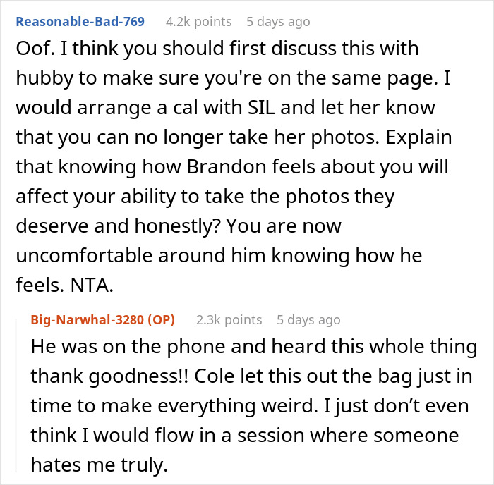 Photographer Wants To Cancel SIL's Engagement Shoot After Learning The Couple Hates Her Photographer Wants To Cancel SIL's Engagement Shoot After Learning The Couple Hates Her