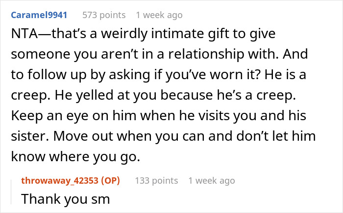 Friend's Brother Gets Livid Over This 19 Y.O. Throwing Away His Pricey Lingerie Birthday Gift Friend's Brother Gets Livid Over This 19 Y.O. Throwing Away His Pricey Lingerie Birthday Gift