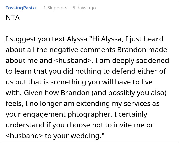 Photographer Wants To Cancel SIL's Engagement Shoot After Learning The Couple Hates Her Photographer Wants To Cancel SIL's Engagement Shoot After Learning The Couple Hates Her