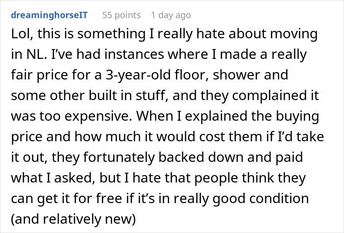Woman Refuses To Buy Previous Tenant's Stuff, Hoping She'll Leave It Anyway, Comes To Regret It Woman Refuses To Buy Previous Tenant's Stuff, Hoping She'll Leave It Anyway, Comes To Regret It