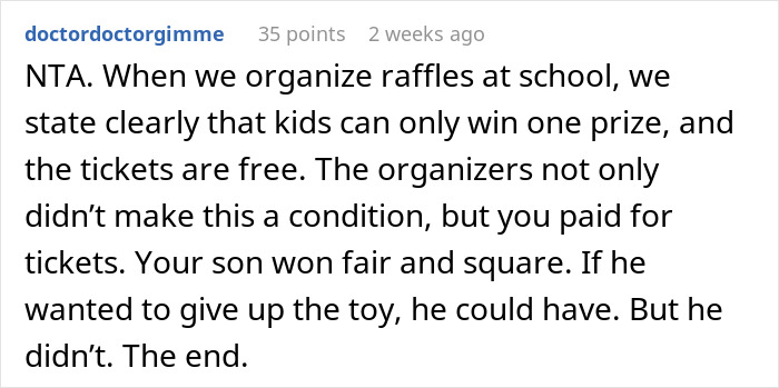 Boy Wins Big In School Raffle, Refuses To Give Up Prize To Calm Sore Loser Boy Wins Big In School Raffle, Refuses To Give Up Prize To Calm Sore Loser